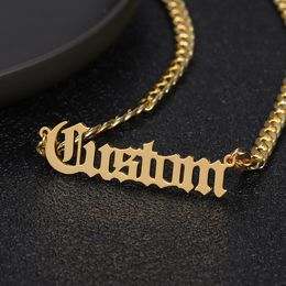 Charms Zciti Old English Style Personalised Jewellery Customised Nameplate Necklaces M Cuban Chain Stainless Steel Women Men Gift Gold 230815