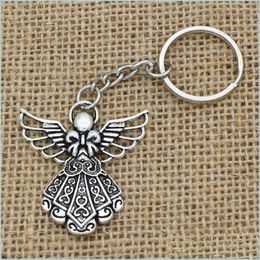 Keychains Lanyards 30Pcs Diy Accessories Material Antique Sier Zinc Alloy Angel Band Chain Key Ring Travel Protection Jewellery Drop D Dhwni