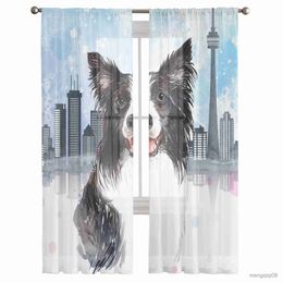 Curtain City Building Sheepdog Sheer Window Curtains for Bedroom Living Room Modern Tulle Curtains Drapes for Kitchen