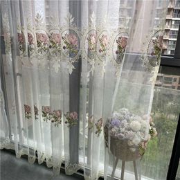 Curtain Luxury Peony Embroidery Tulle Curtain For Living Room European Elegant Flower Embroidery Sheer Voile Drapes For Bedroom