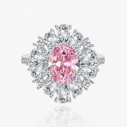 925 Silver High Carbon Diamond Ice Flower Cut Ring High Carbon Diamond 7 * 9mm Women's Candy Pink Ring High Grade Jewelry