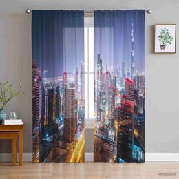 Curtain Night City Building Urban Modern Sheer Curtains for Living Room Bedroom Tulle Curtains Window Curtain Kitchen Hotel Decor R230816