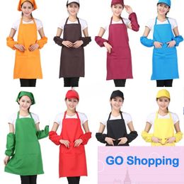 All-match Pocket Craft Cooking Baking Aprons Household Adult Art Painting Solid Colours Apron Kitchen Dining Bib