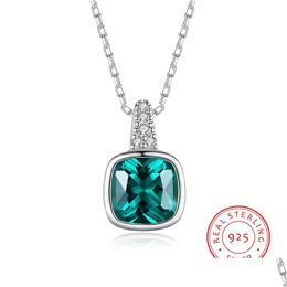 Pendant Necklaces Custom Sparkling Delicate Emerald Gemstone Necklace 925 Sterling Sier Square Jewellery Drop Delivery Jewelry Pendant Dh3Fy