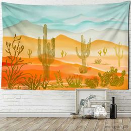 Tapestries Watercolor Painting Tapestry Cactus Mountains Rivers Wall Decoration Flowers Home Deocr Pad Bedspread Beach Mat Gift R230816