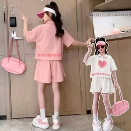 Clothing Sets Girl Summer Clothes Love Letter Short Turn-Down Collar T-Shirt Top Short Pants 2Pcs Suits Children Tracksuits Year R230816