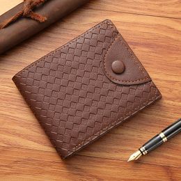 10pcs Wallets Men PU Retro Weave Multifunctional Two Foldable Short Business Hasp Credit Card Holder Mix Colour