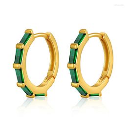 Hoop Earrings Emerald Zirconia 18K Gold Plated Small Exquisite Elegant Retro For Woman