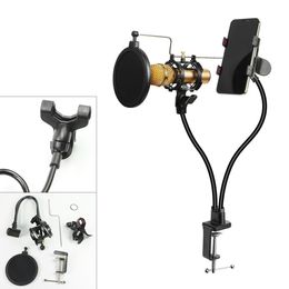 Flash Brackets 3 In 1 Microphone Stand Phone Clamp Holder Mount with Flexible WindScreen Arm Bracket 360 Degree Rotation 230816