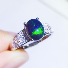 Cluster Rings Per Jewelry Natural Real Black Opal Men Ring 7 9mm 1.1ct Gemstone 925 Sterling Silver For Or Women Q204215