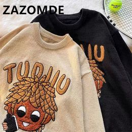 Men's Sweaters ZAZOMDE Autumn Men Fashion Street Hip Hop Cartoon Embroidery Retro Pullover Knitted Tops Crew Neck Sweater For Man 230815