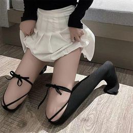 Women Socks Sexy Bandage Knitted Thigh High Stockings Harajuku Gothic Criss Cross Student JK Uniform Over Knee Hosiery