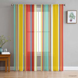 Curtain Colourful Stripes Sheer Curtains for Living Room Printed Tulle Window Curtain Luxury Home Balcony Decor Drapes R230816