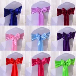 Sashes 25pcs Satin Chair Sashes Wedding Chair Ribbon Bow Knot Ties For el Banquet Decoration Event Party Supplies 230815