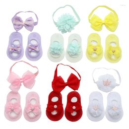 Hair Accessories 2Pcs/Set Baby Girl Headband Socks Set Cute Bow Infant Bands Knit Sock Solid Colour Flower Girls Headwear