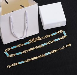 Fashion Blue Enamel Brass Necklaces Banshee Portrait Pattern Pendants Ladies Neck Chain Bracelet Birthday Wedding Party Gift Simplicity Designer Jewellery XMS34 --01