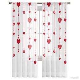 Curtain Valentine'S Day Red Love Heart Sheer Curtain Window Tulle Curtains Living Room Valance Curtain Tulle Panels Chiffon Drapes