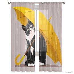 Curtain Yellow Umbrella Cat Bedroom Curtain Window Treatment Drapes Tulle Curtains for Living Room Sheer Curtains