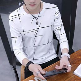 Men's T-Shirts T-shirt Men Crew Neck Line Print T-Shirts Blouse Pullover Fashion Long Sleeve Slim Fit Muscle Top Breathable Fitness Streetwear 230815