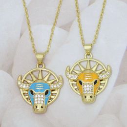 Pendant Necklaces Classic Sun Crystal Bull's Head Exquisite Enamel Animal Cow Jewelry Woman Girls Gift Collar Cabeza De Toro