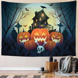 Tapestries 6 sizes Halloween Castle Scary Pumpkin Bat Grave Skeleton Witch Printed Tapestry Home Living Room Bedroom Wall Decoration 230816