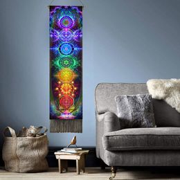 Tapestries Decorative Seven Chakra Wall Hanging Tapestry Sun Moon Tarot Phase Tassel Tapestry Boho Art Tapestries For Bedroom Office Decor 230816