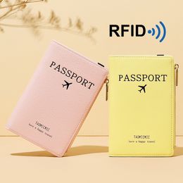 DHL100pcs Card Holders PU RFID Letter Printing Zipper Short Credit Card Travel Passport Cover Mix Color