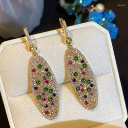 Dangle Earrings Luxury Colourful Cubic Zircon Round Card Dinner Earring Long Pendant For Women Jewellery Wedding Party Drop