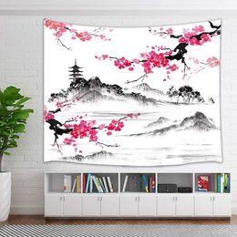 Tapestries Watercolour Spring Tapestry Wall Hanging Mount with Cherry Blossoms Sakura Flower Wall Tapestry Art Wall Blanket