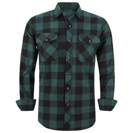 Men's Dress Shirts Men's Plaid Flannel Shirt Spring Autumn Male Regular Fit Casual Long-Sleeved Shirts For USA SIZE S M L XL 2XL 230815