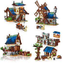 Other Toys Urge 50101 The Mediaeval Town Market Smithy City Retro Windmill House Street View Blocks Model Building Bricks for Kids Gift 230815