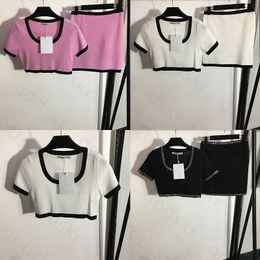 Women's Tracksuits Knit Letter Print Women Tops Skirt Cropped Crop Tops Sexy Package Hip Skirt Fashion Miniskirt Blouse Set