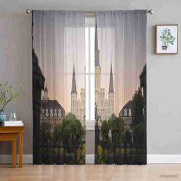 Curtain Castle Building Garden Tulle Curtains for Living Room Bedroom Decoration Chiffon Sheer Kitchen Window Curtain Drapes R230816