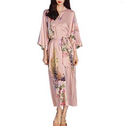 Women's Sleepwear Satin Pyjamas Seven Sleeve Cool Feeling Floral Printed Robe Bathrobe Bathrobes H Warm Kimono Robes For Women