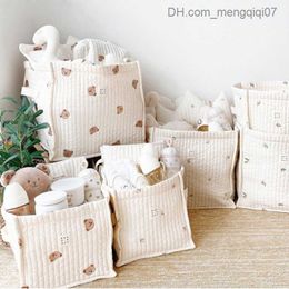 Diaper Bags Cute bear olive tulip embroidered baby diaper bag diaper Organiser clothing bottle toy storage basket large cotton mother handbag Z230816