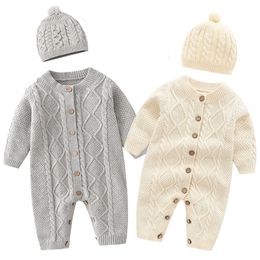 Rompers Autumn born Girl Boy Knitted Jumpsuits Outfits Winter Baby Rompers Caps Clothes Sets Long Sleeve Toddler Infant Overalls 2pcs 230816
