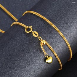 Chains Pure 18k Yellow Gold Chain Women Lucky 1.3mm Wheat Adjustable Heart Necklace 40-60cm