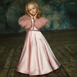 Girl Dresses Baby First Communion Lovely Pink Satin Flower Birthday Wedding Party Costumes Drop