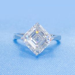 Classic Women Ring S925 Sterling Silver Passed Test Square Moissanite Diamond Ring for Party Wedding Nice Gift