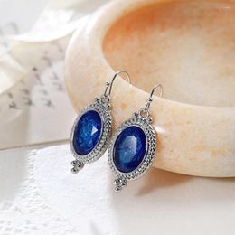 Dangle Earrings Drop For Women Egg Shaped Oval Crystal Royal Blue Party Anniversary Gifts Vintage Female Fashion Jewelry