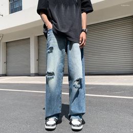 Men's Jeans Summer Slim Fit For Mens Streetwear Korean Designer Regular Distressed Denim Pants Hip Hop Hole Trousers B90
