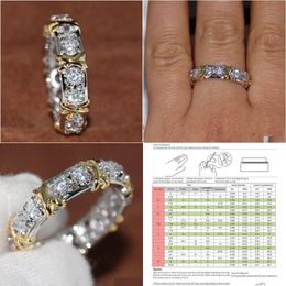 Wedding Rings Wholesale Professional Eternity Diamonique Cz Simated Diamond 10Kt White Yellow Gold Filled Band Cross Ring Size 5-11 Dhhpj