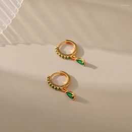 Dangle Earrings Emerald Water Drop 18K Gold Plated Green Crystal Zircon Hoop Earring For Women Bridal Wedding Jewellery Gift
