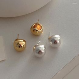 Stud Earrings Charms Simple Matte Gold Silver Colour Metal Hollow Ball Smooth Geometric Small Studs For Women Accessories