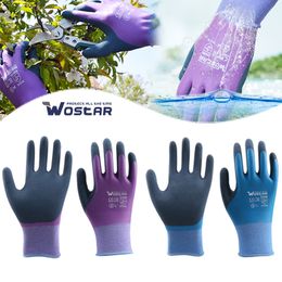 Five Fingers Gloves Working Purple Polyester Grey Latex Glove Wostar Protective for work Garden Durable Nonslip Waterproof Gardening 230816