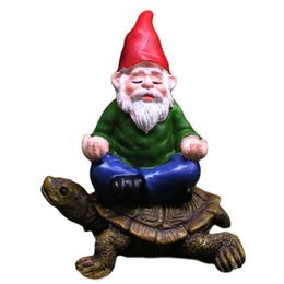 Decorative Objects Garden Gnome Figurine Ornaments Hand Painted Lawn Decoration Riding Turtle for Landscape Porch Decor 230815