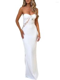 Casual Dresses Women Strapless Shirred Bandeau Bodycon Maxi Dress Off-Shoulder Sleeveless Cocktail Party Streetwear