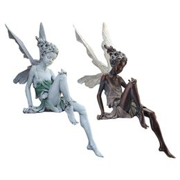 Decorative Objects And Turek Resin Sitting Fairy Statue Garden Porch Figurine Angel Sculpture for Yard Home Decoration 230815