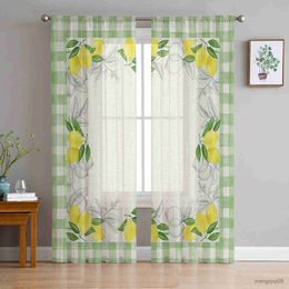 Curtain Fruit Lemon Rustic Tulle Curtains for Living Room Bedroom Decoration Chiffon Sheer Kitchen Window Curtain Drapes R230816