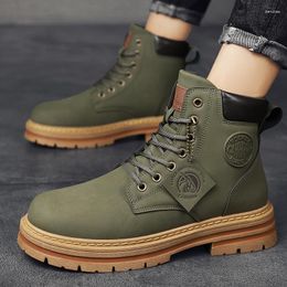 Boots Men Leather Shoes Fashion Ankle For Spring Casual Hiking Sneakers Military Lace-Up Botas High Top